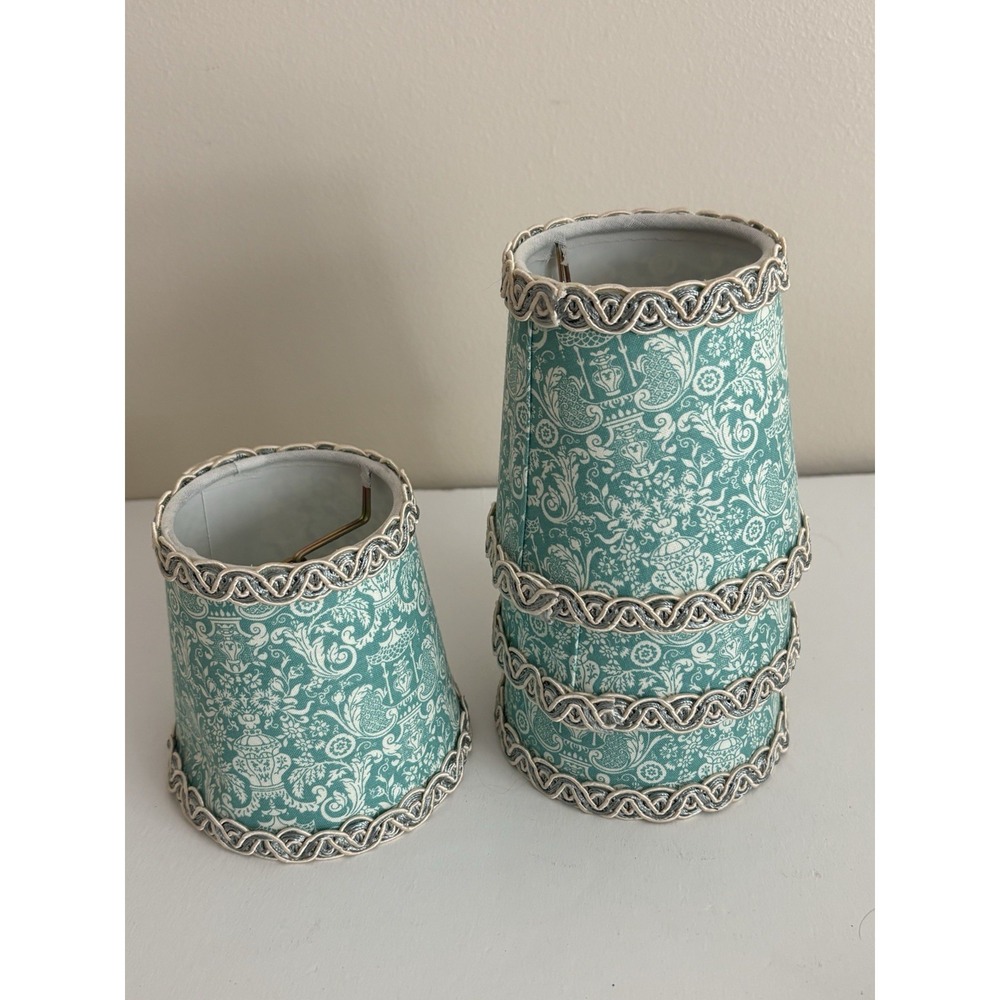 ONE Floral Teal Green Beige Lamp Shade-Small Clip On Chandelier‎ Sconce